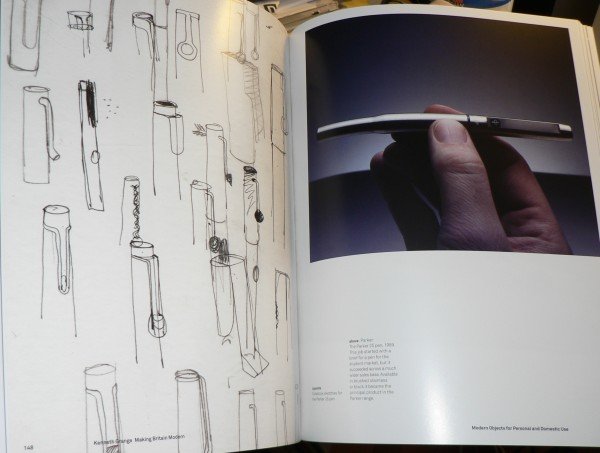 Photo of Grange's sketches of the Parker 25 in the exhibition catalogue